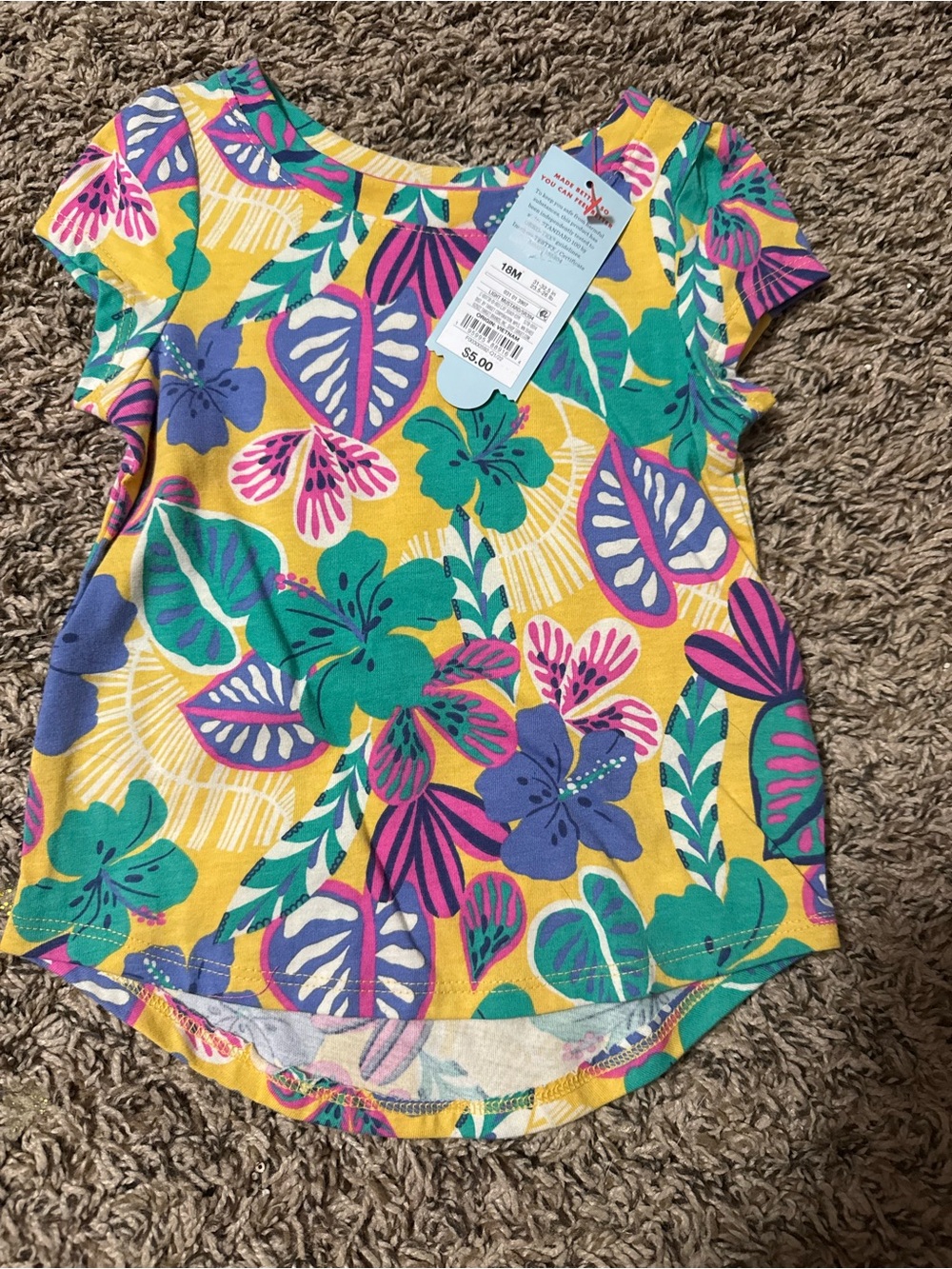 Cat & Jack Yellow Tropical Floral Short Sleeve Tee